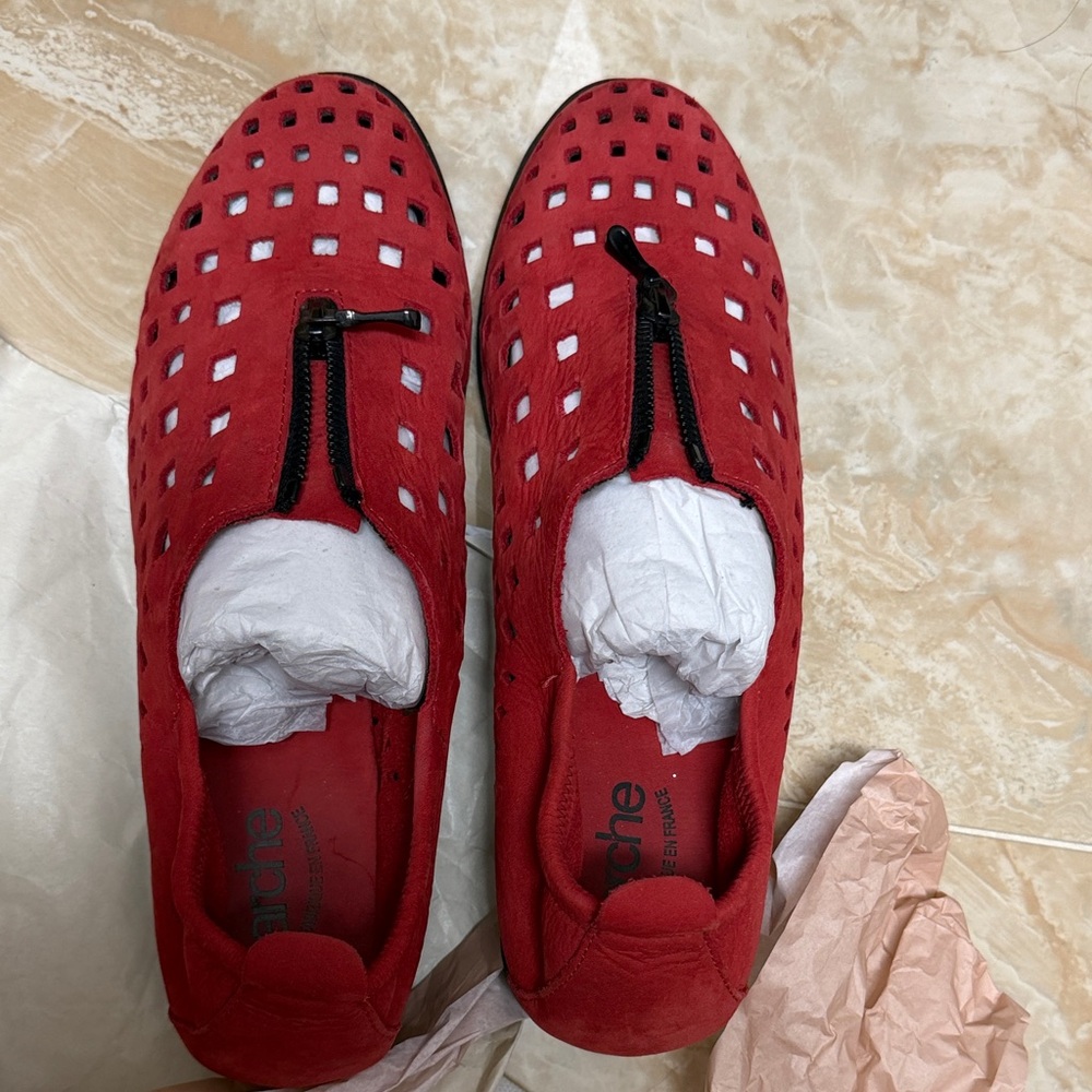 Arche Red Suede Perforated Slip-On Sneakers